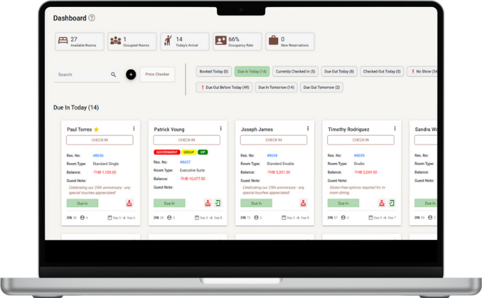 Booking calendar and room overview in SupremeStay